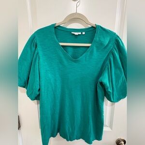 ST. PATRICK'S Day MARK DOWN- Chico's Jade Green Puff Sleeve V-Neck Top